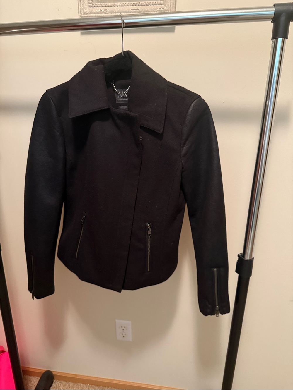 Armani Exchange Black Jacket with Faux-Leather Sleeves